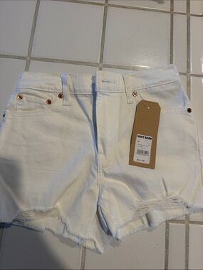 Levi's White Denim Cutoff Shorts with Frayed Hem High Rise